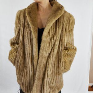 Vintage Koslows brown Tan Mink Striped Fur coat Holiday winter fall Formal NYE